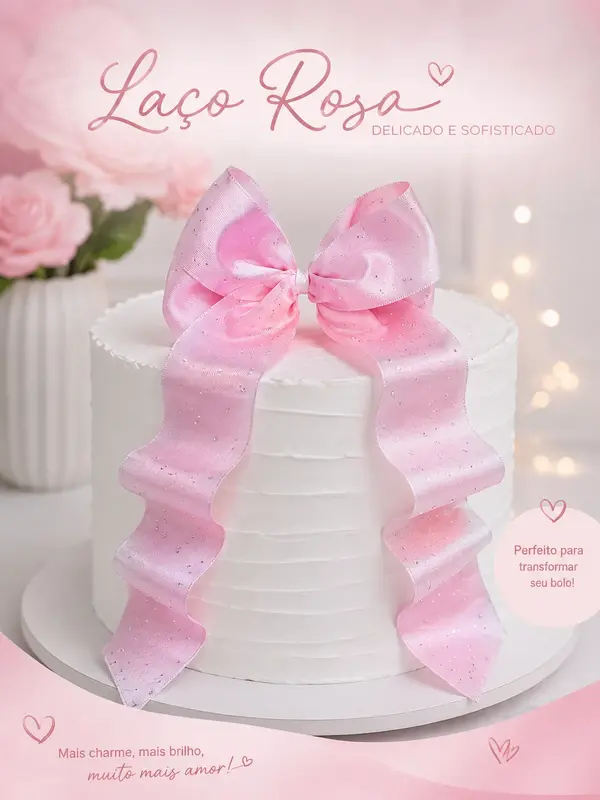 Laço Decorativo para Bolo – Organza Voal com Brilho