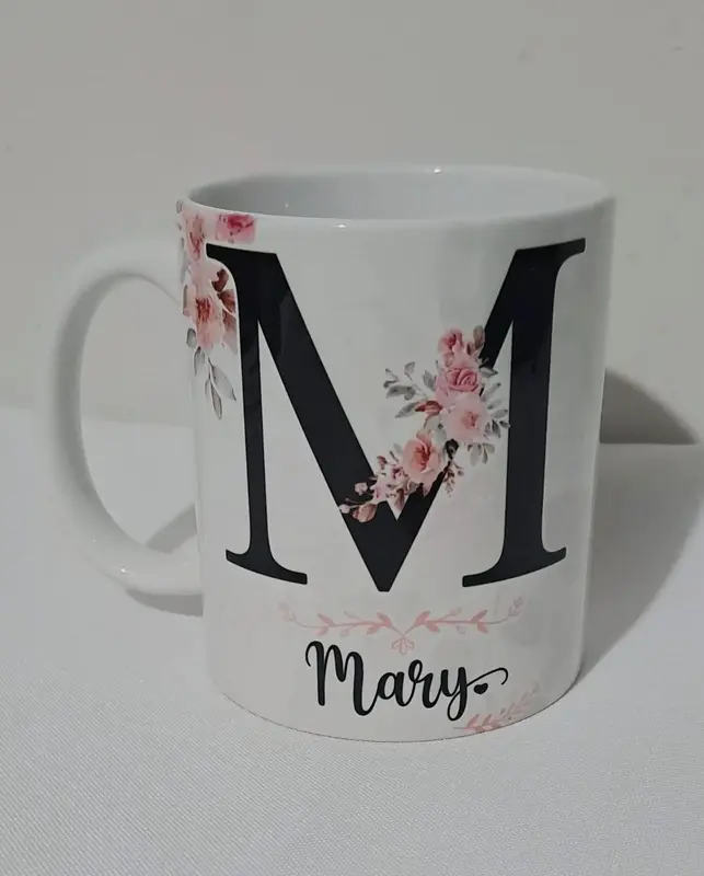 Caneca Personalizada com Foto e Inicial Floral