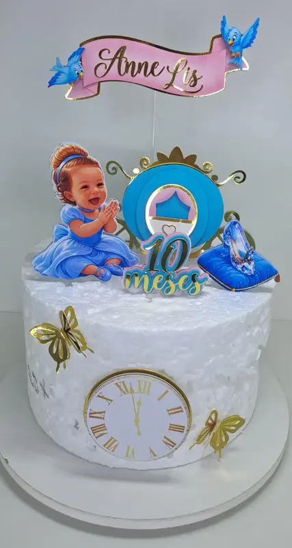 Topo de Bolo Cinderela Personalizado com Nome e Idade