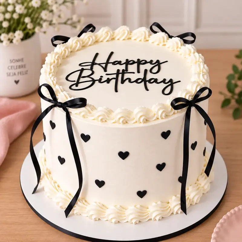 Topo de Bolo Happy Birthday com Corações
