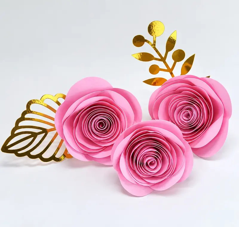 Kit 3 Flores de Papel 5 cm com Folhagens